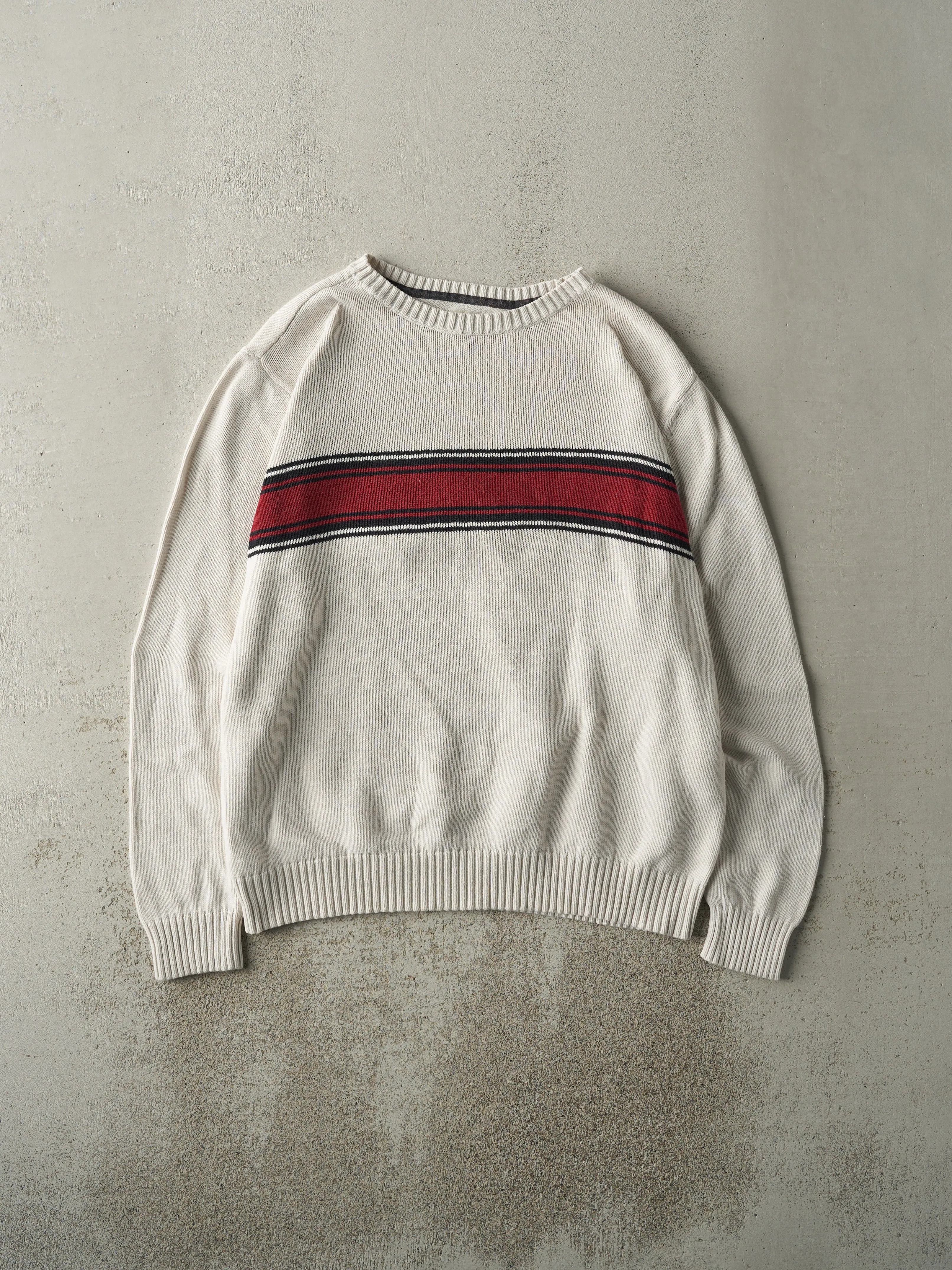 Vintage Y2K Beige & Burgundy Striped Knit (L)