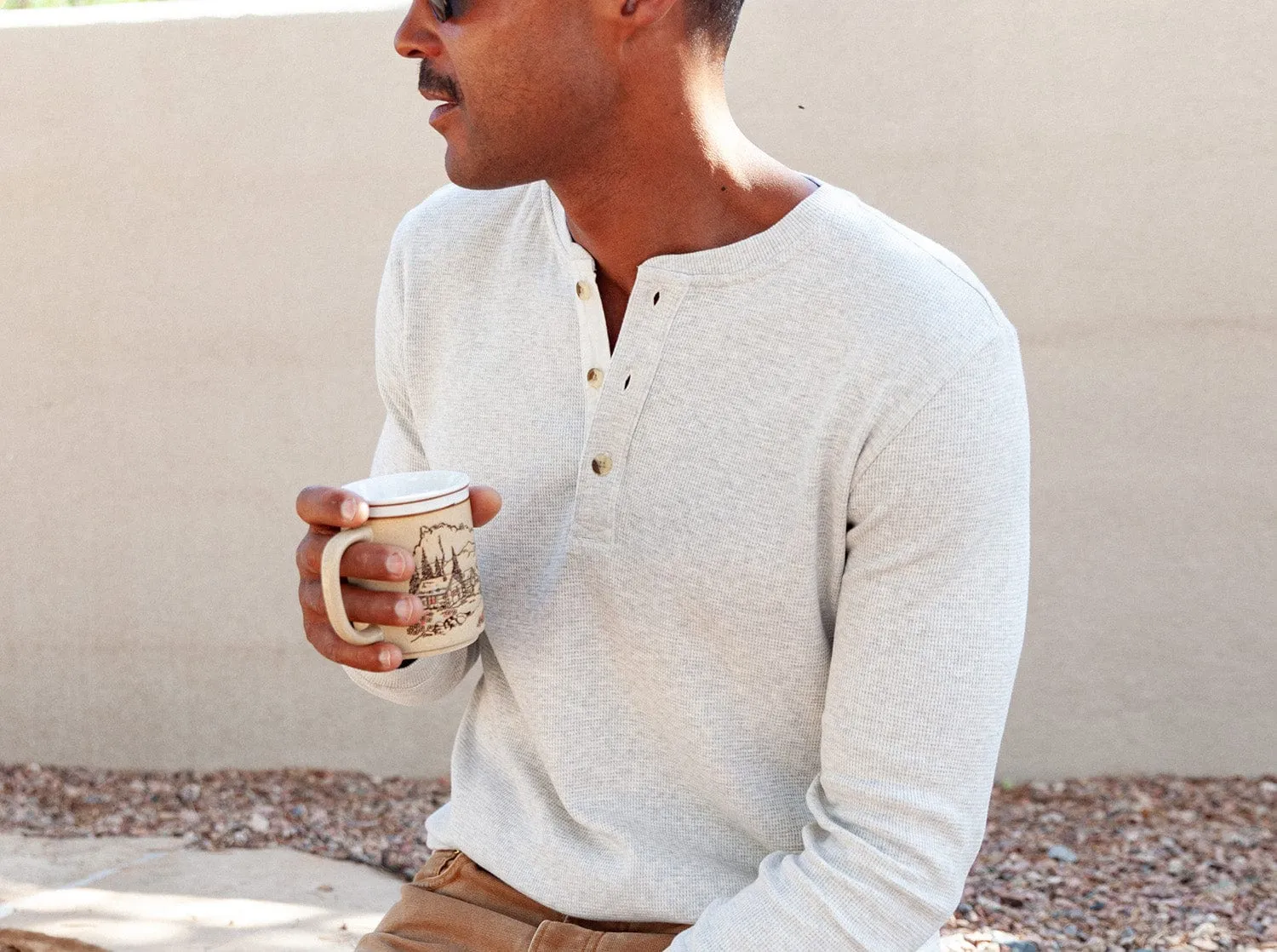 Waffle Henley - Heather Oatmeal