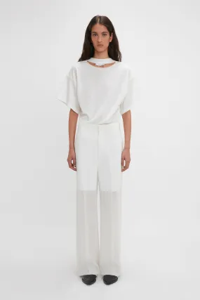 Waistband Detail Straight Leg Trouser In White