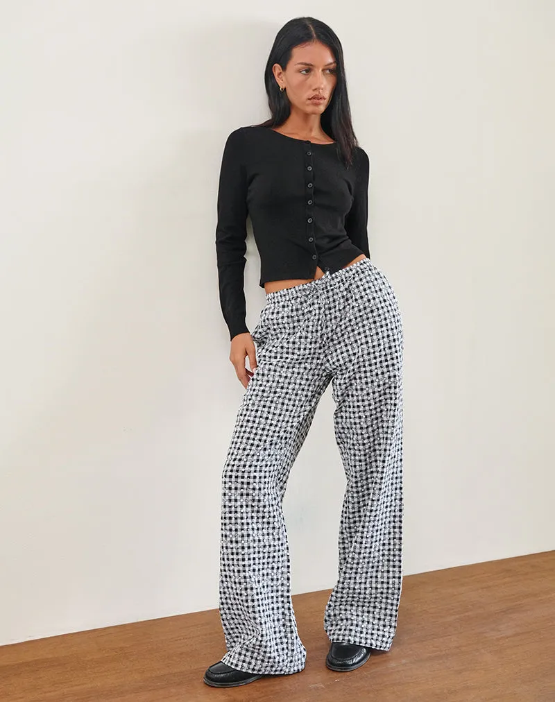 Wasic Wide Leg Linen Trouser in Floral Gingham Black