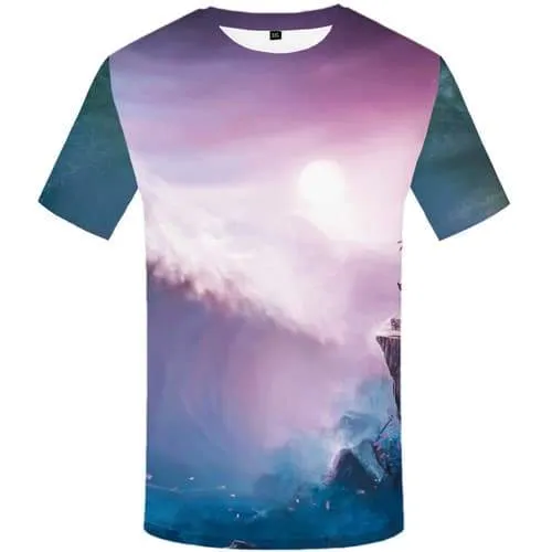 Wave T shirts Men Cartoon Tshirt Anime Character T shirts Funny Mountain T-shirts 3d Moon Tshirt Printed Short Sleeve Hip hop