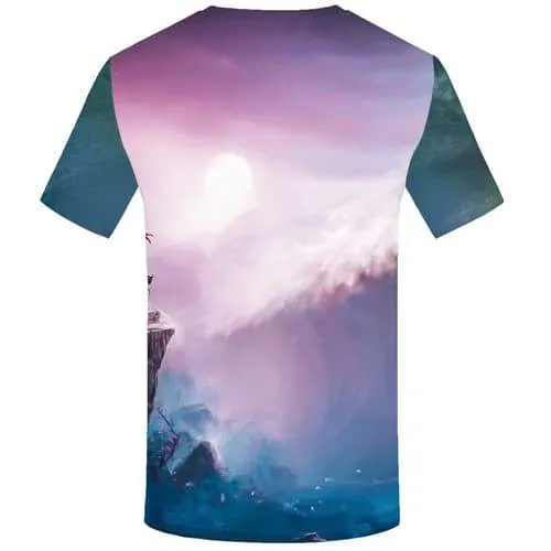 Wave T shirts Men Cartoon Tshirt Anime Character T shirts Funny Mountain T-shirts 3d Moon Tshirt Printed Short Sleeve Hip hop