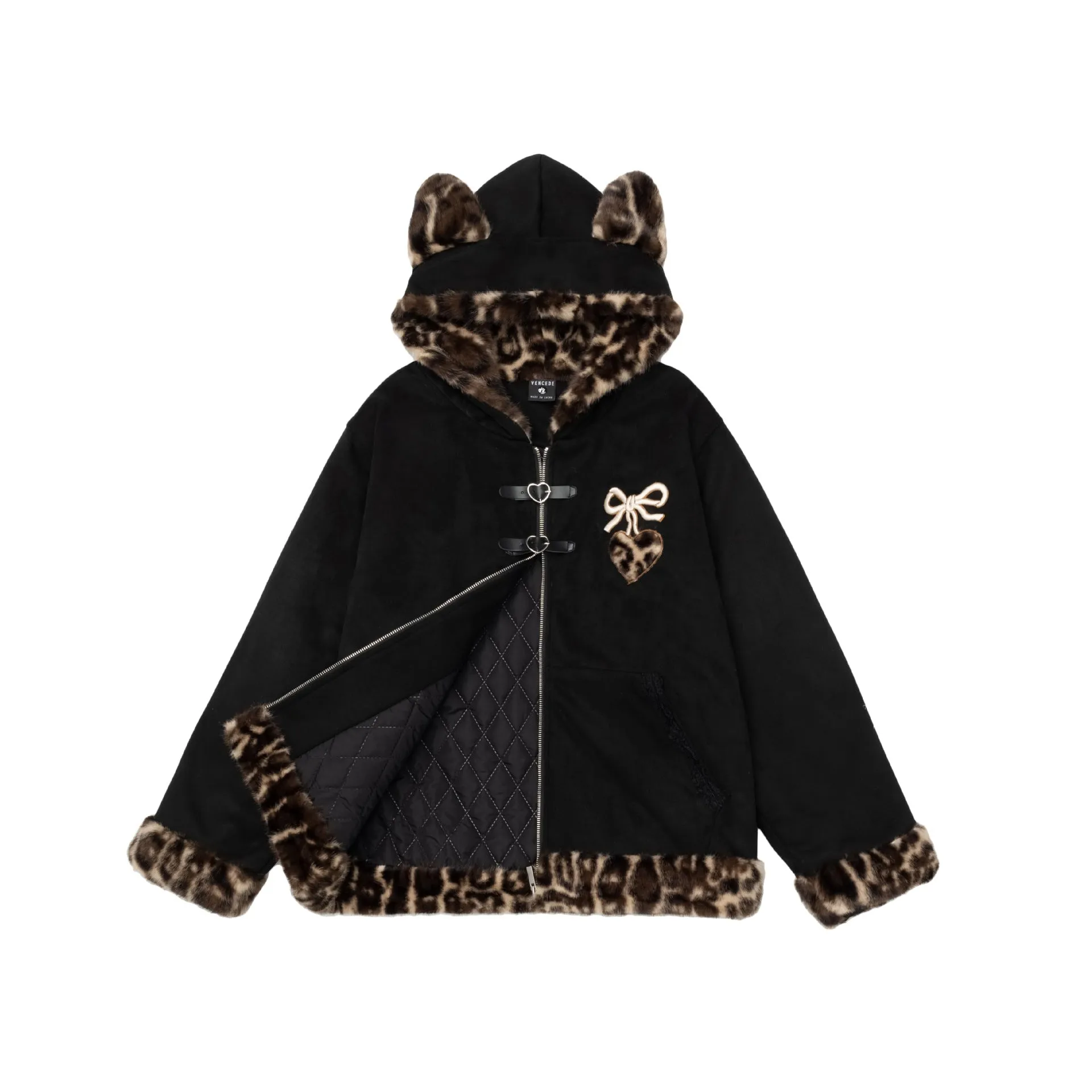 Wenkouban Winter outfits  Cyber Monday 2024 chill guy American Retro Leopard Print Stitching Cotton Coat