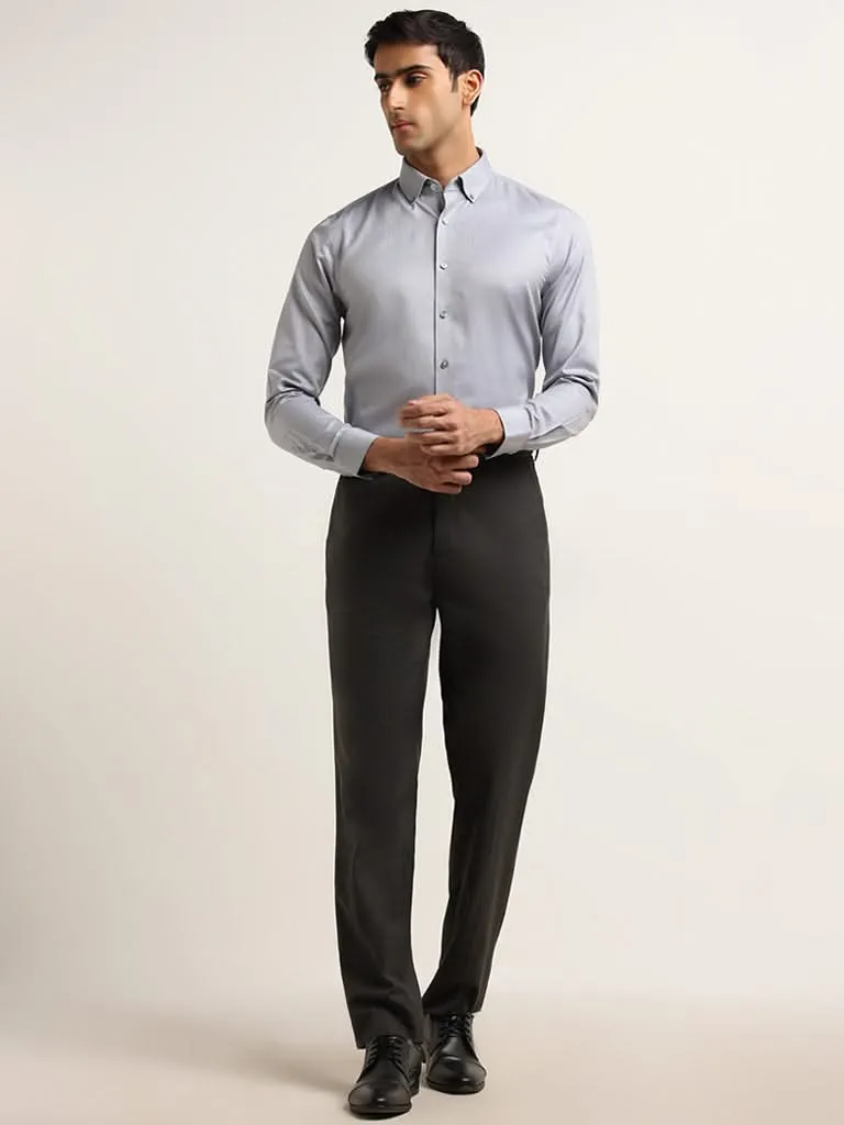 WES Formals Grey Cotton Slim Fit Shirt