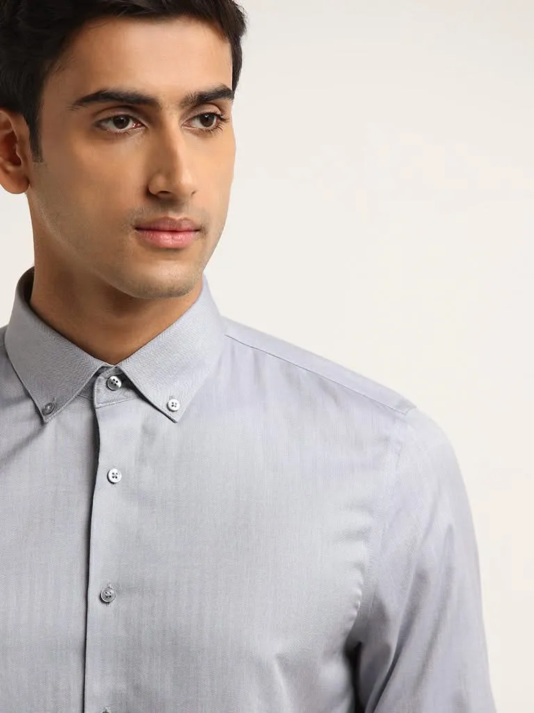 WES Formals Grey Cotton Slim Fit Shirt