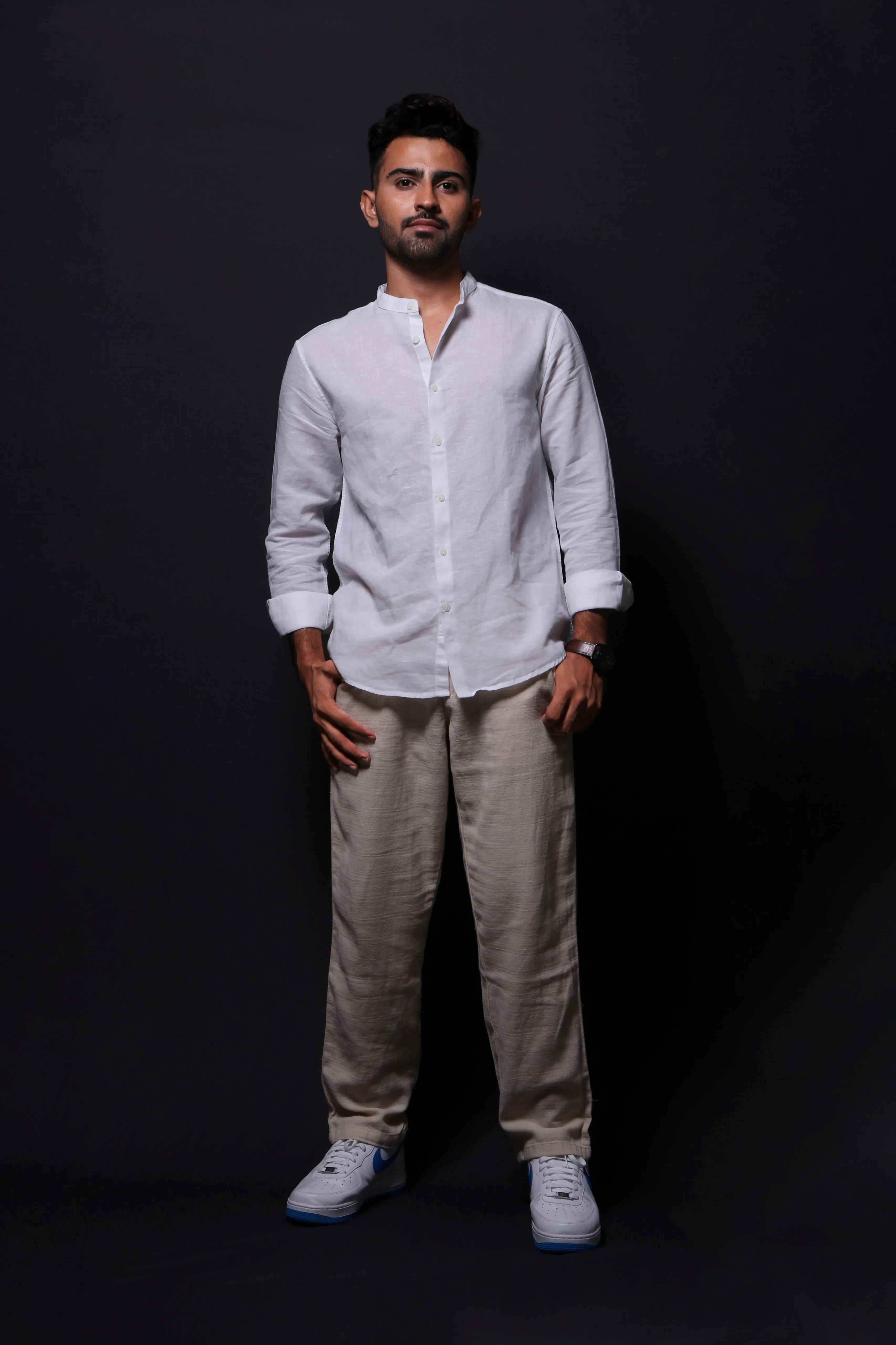 WHITE LINEN REGULAR FIT SHIRT