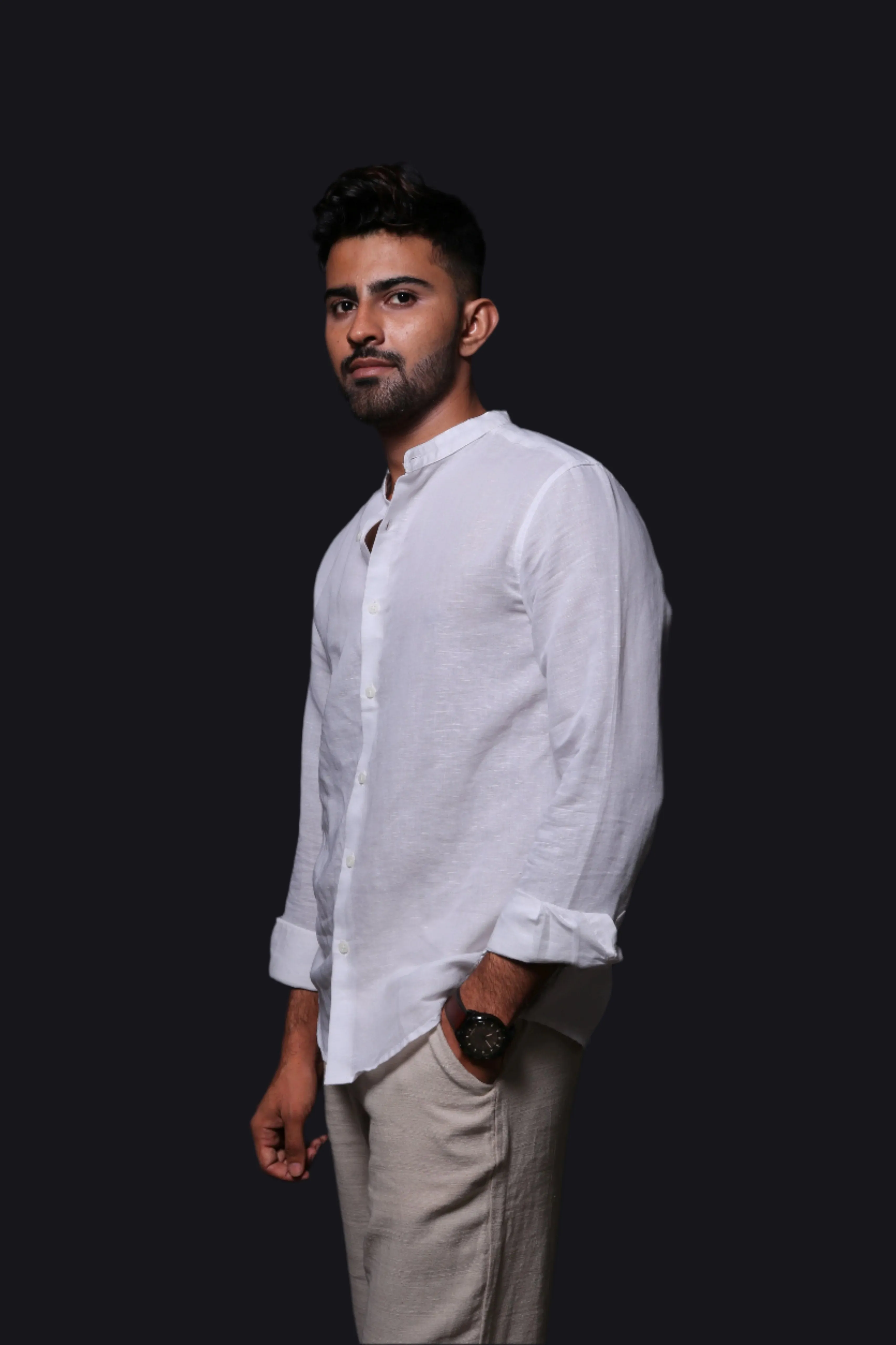 WHITE LINEN REGULAR FIT SHIRT