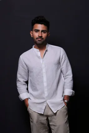 WHITE LINEN REGULAR FIT SHIRT