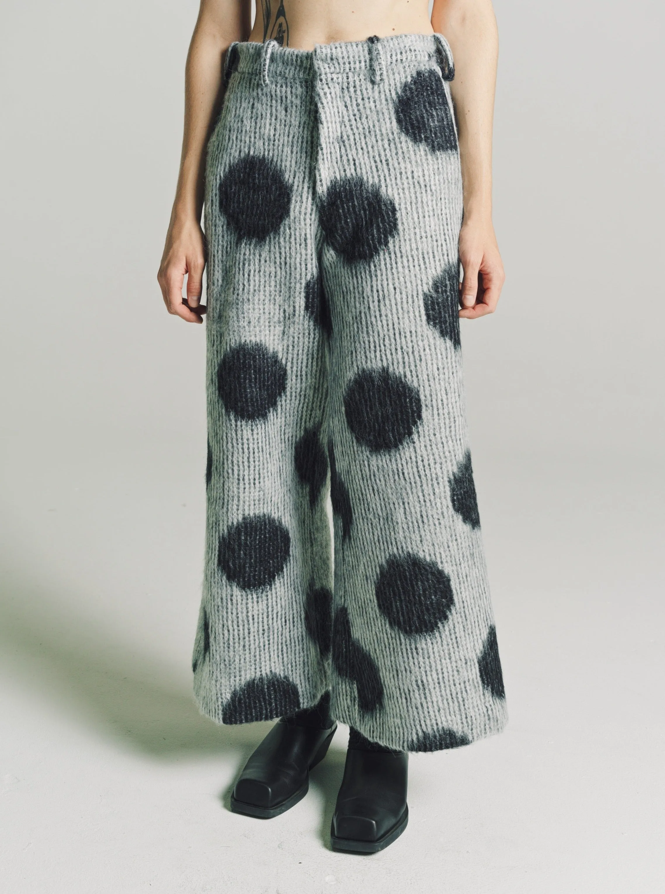 White Polka Dots Mohair Trousers