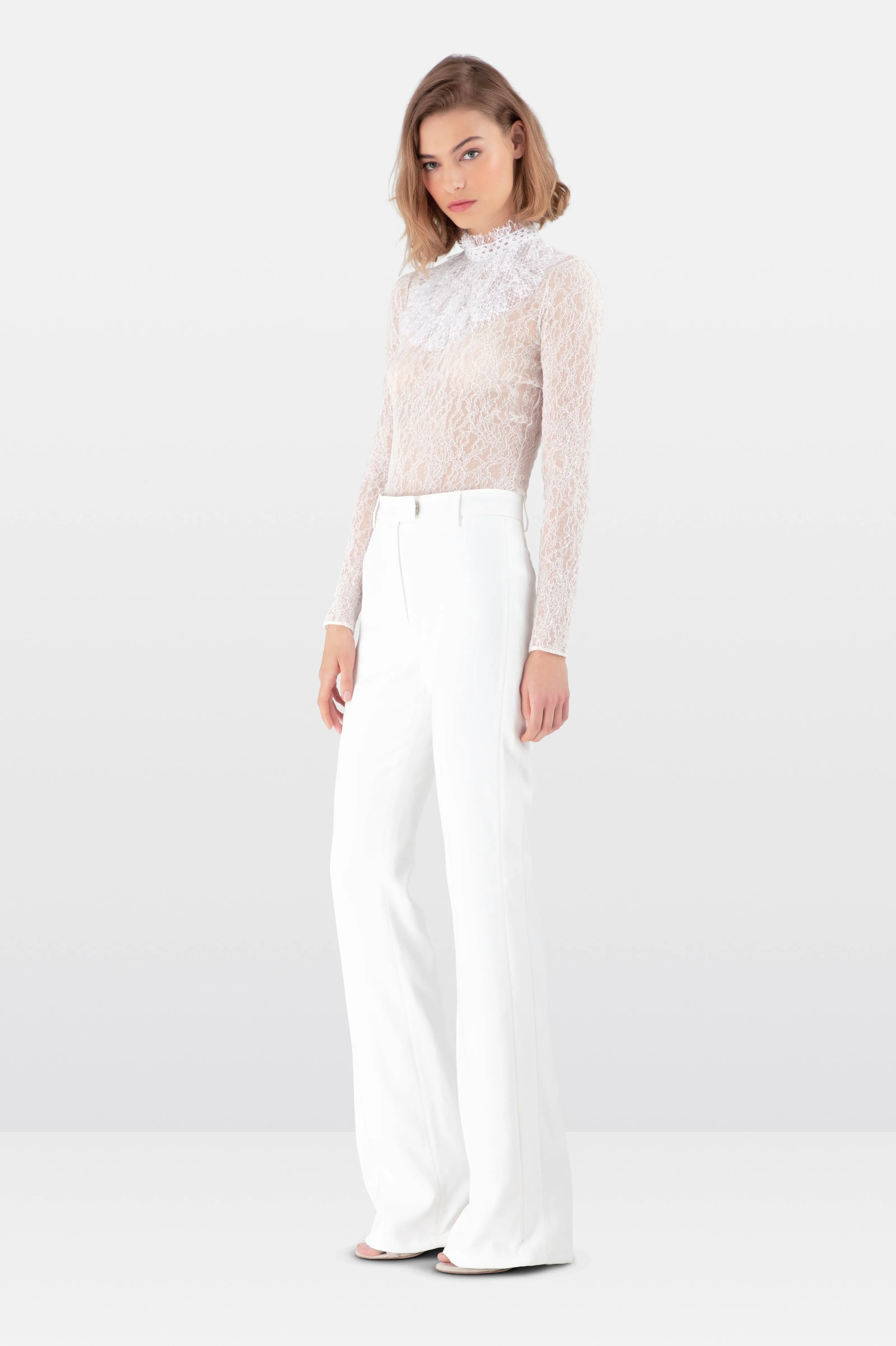 White Satin Crepe Tailored Trousers