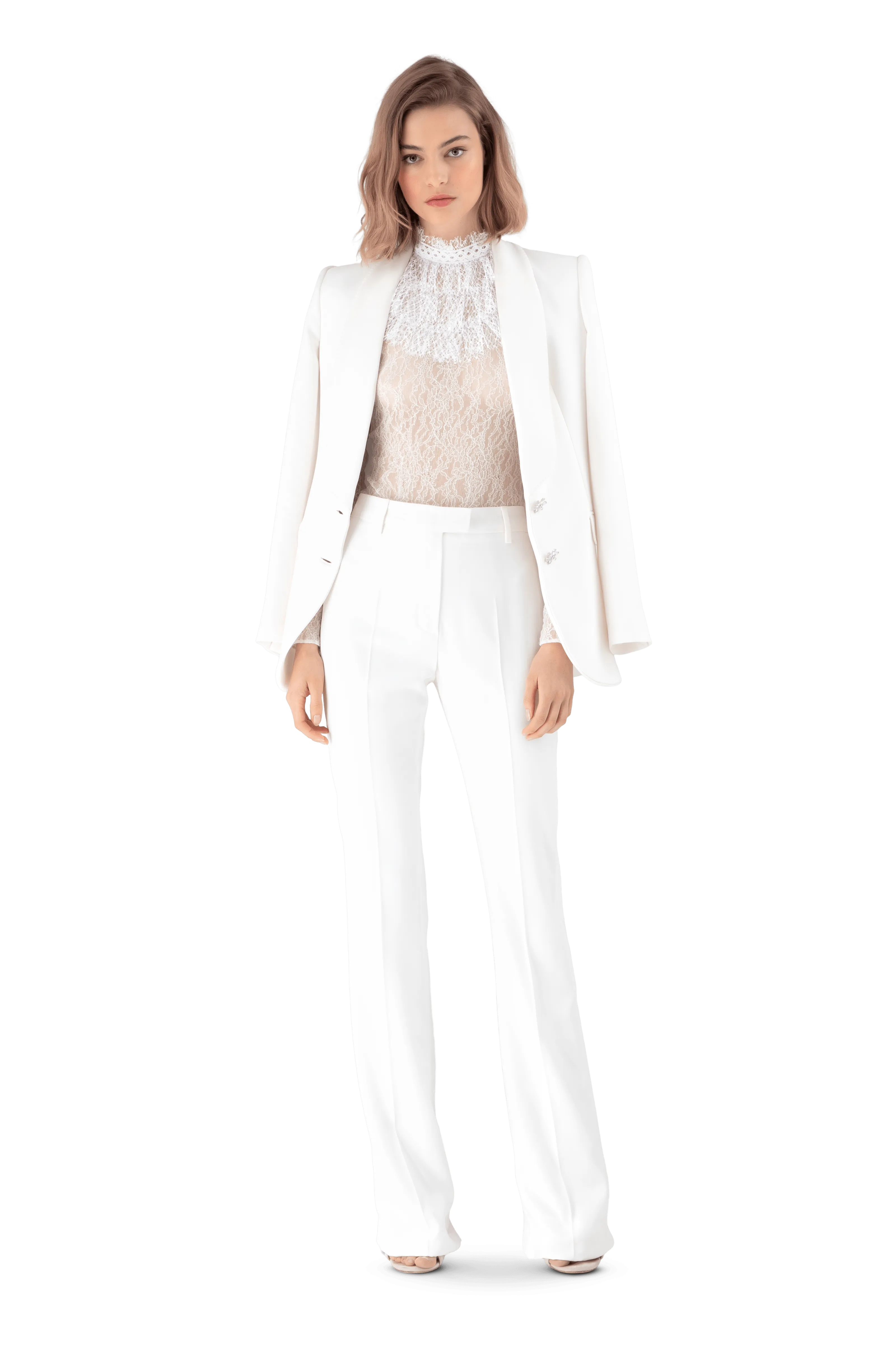 White Satin Crepe Tailored Trousers