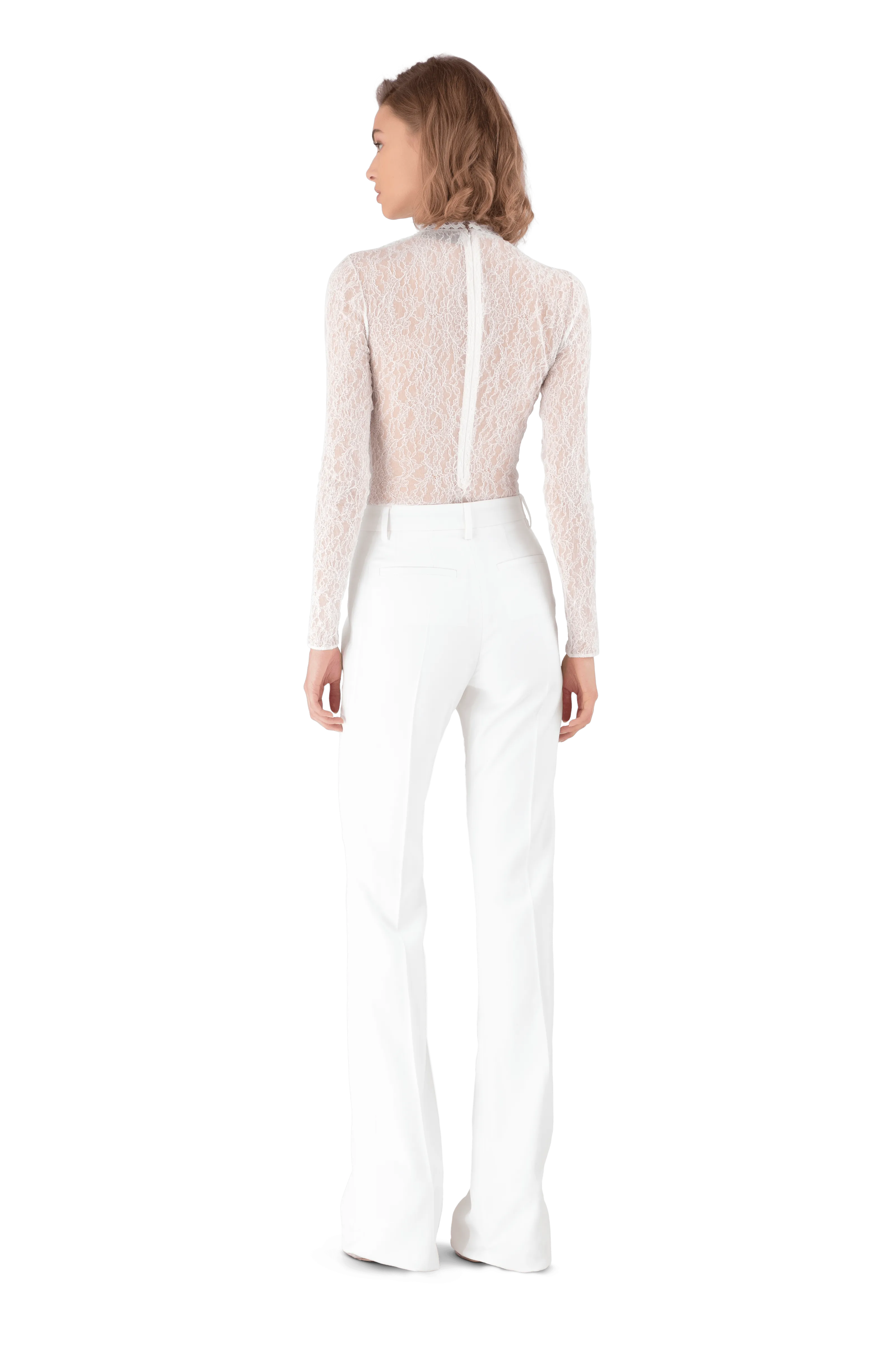 White Satin Crepe Tailored Trousers