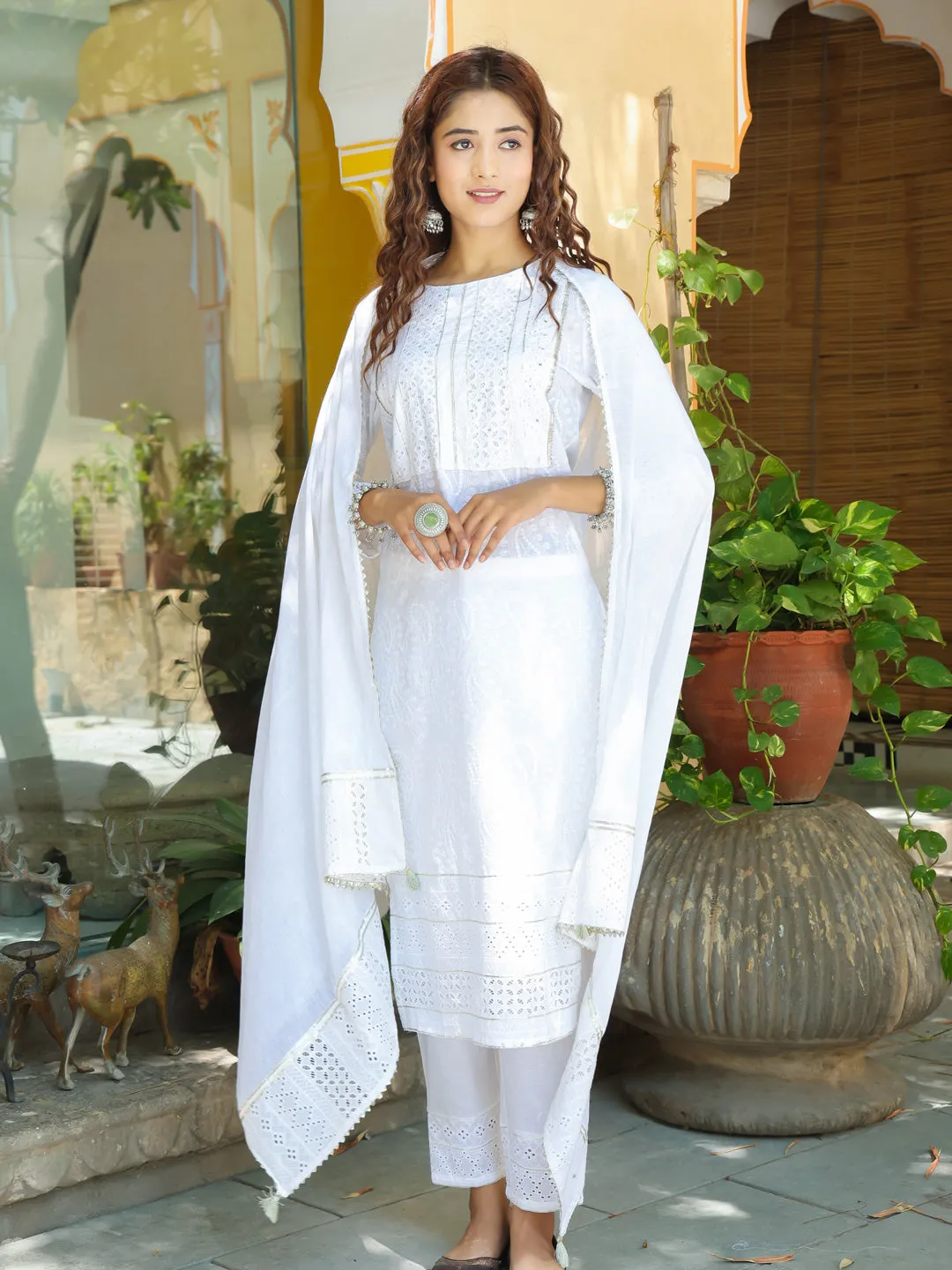 White Solid Dupatta Set