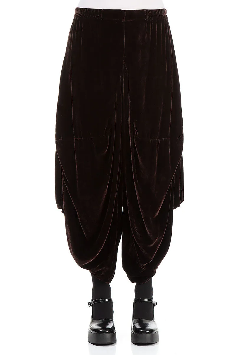 Wide Baggy Brown Silk Velvet Trousers