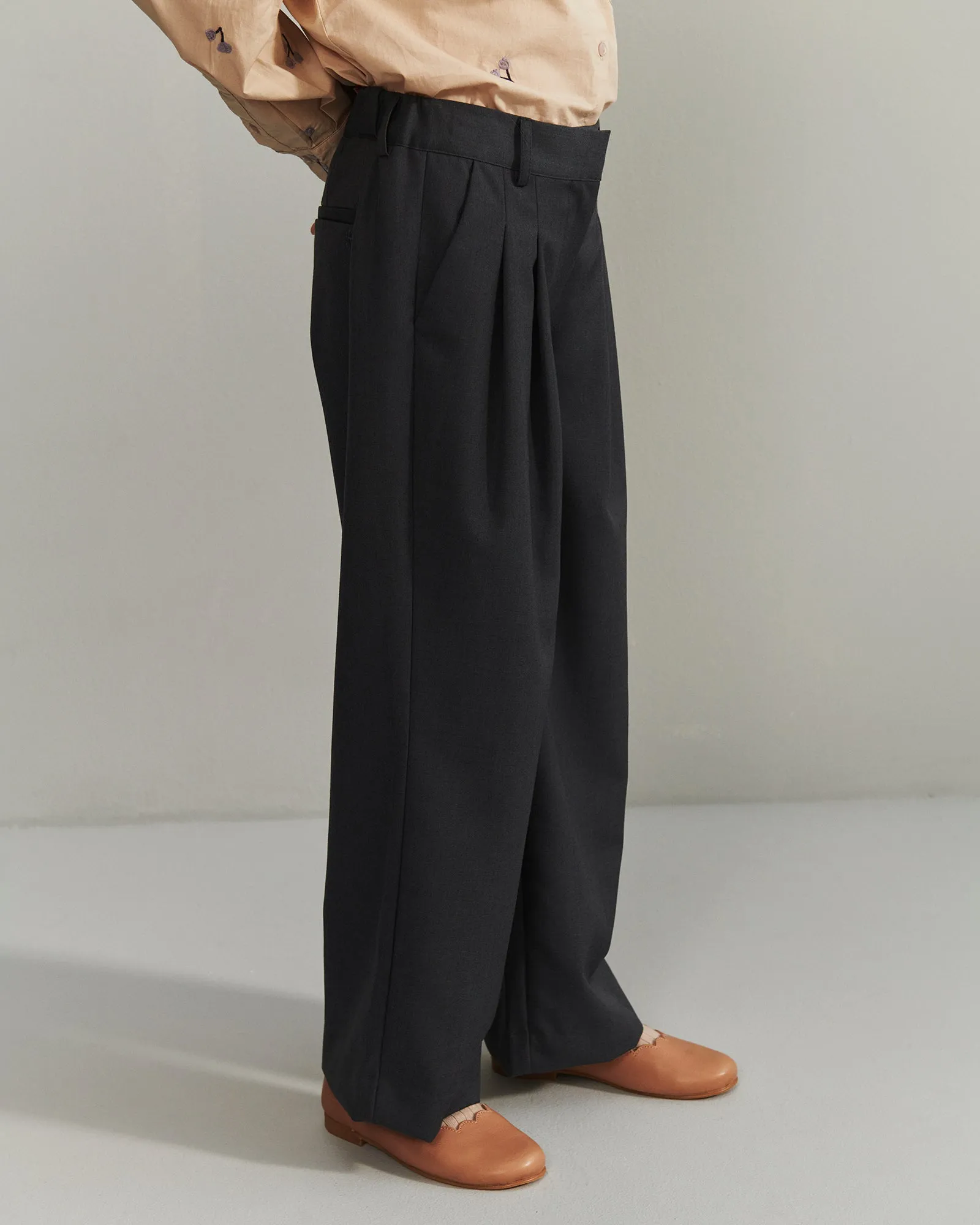 Wide leg trousers with pleats - Tween - Dark Grey