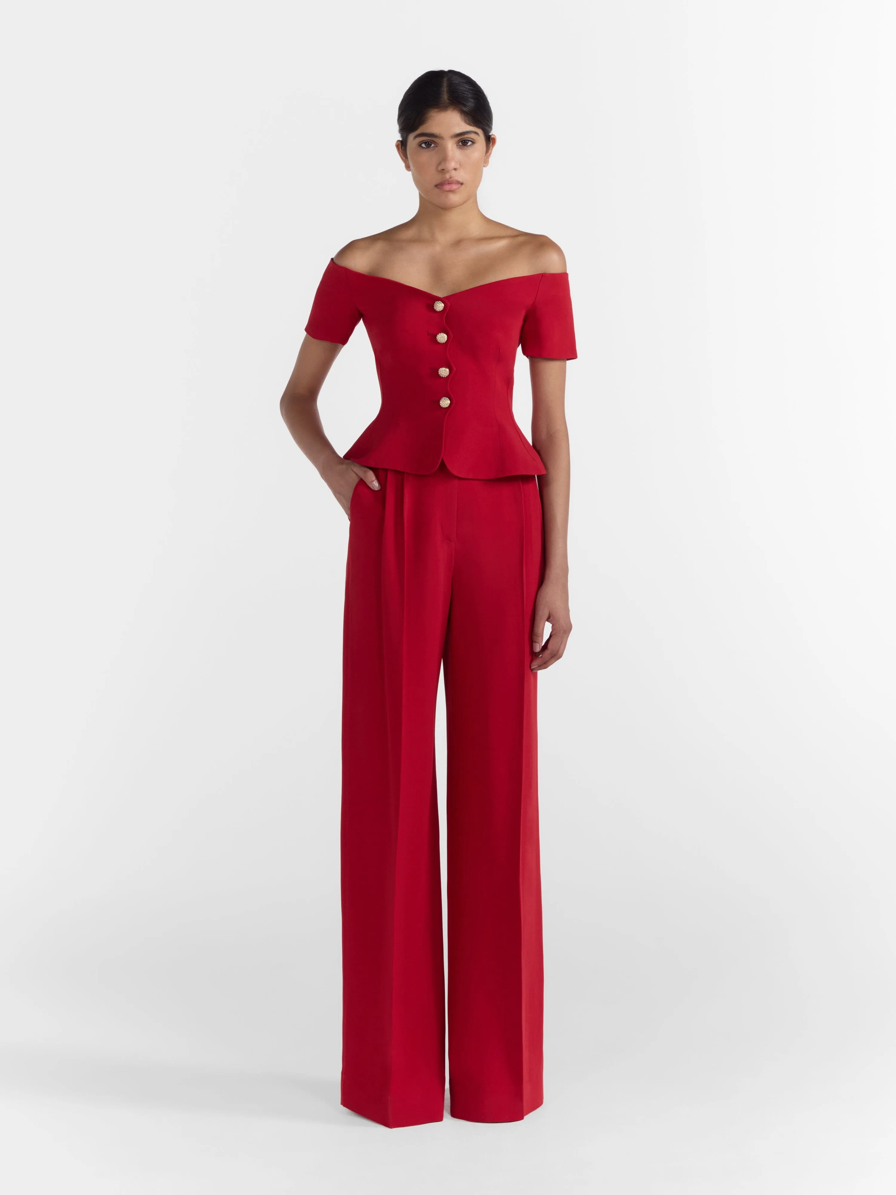 Wide Tailored Trousers in Rouge Red