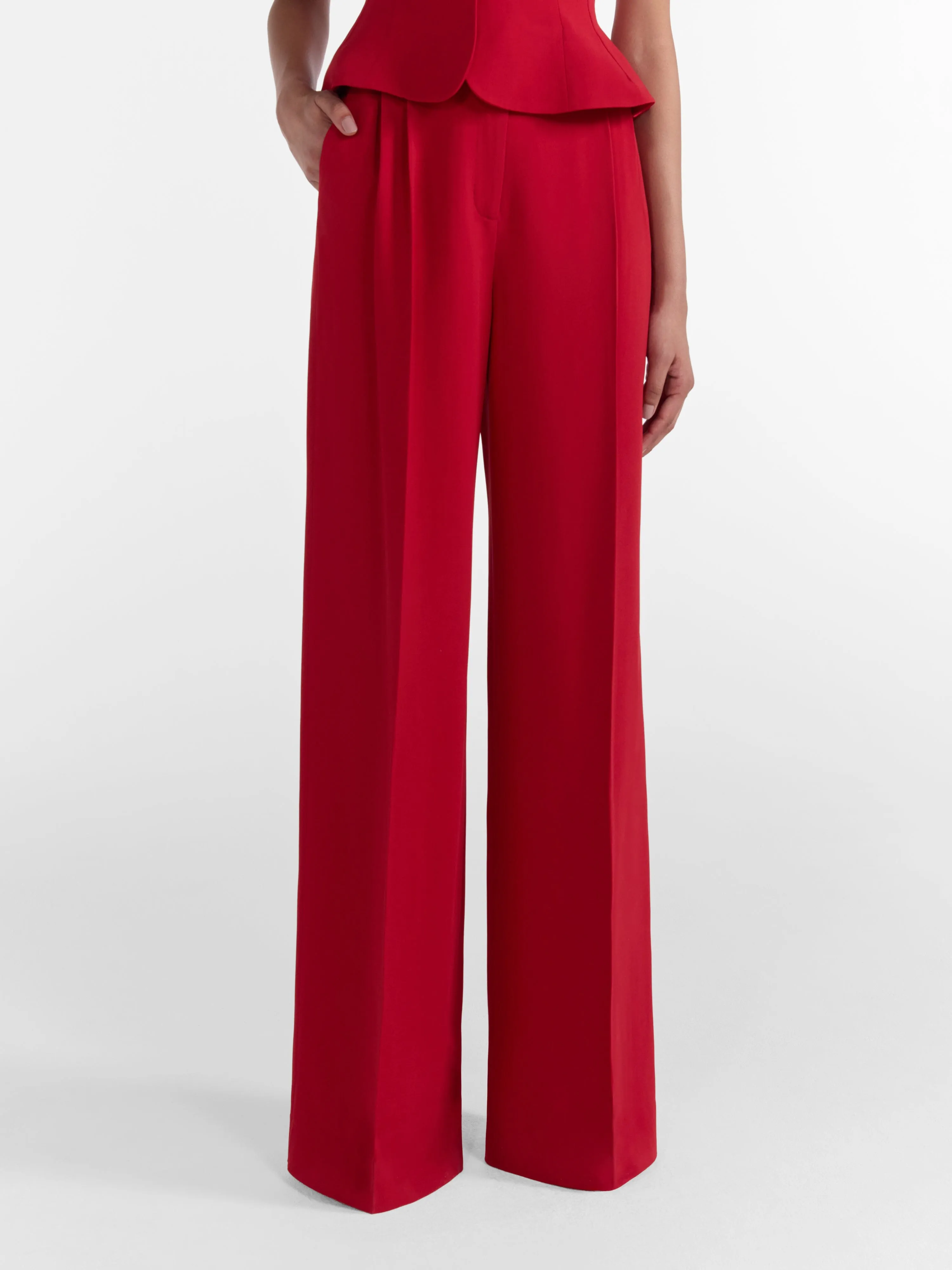 Wide Tailored Trousers in Rouge Red