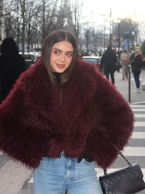 Wine red classy Faux Fur Jacket Coat