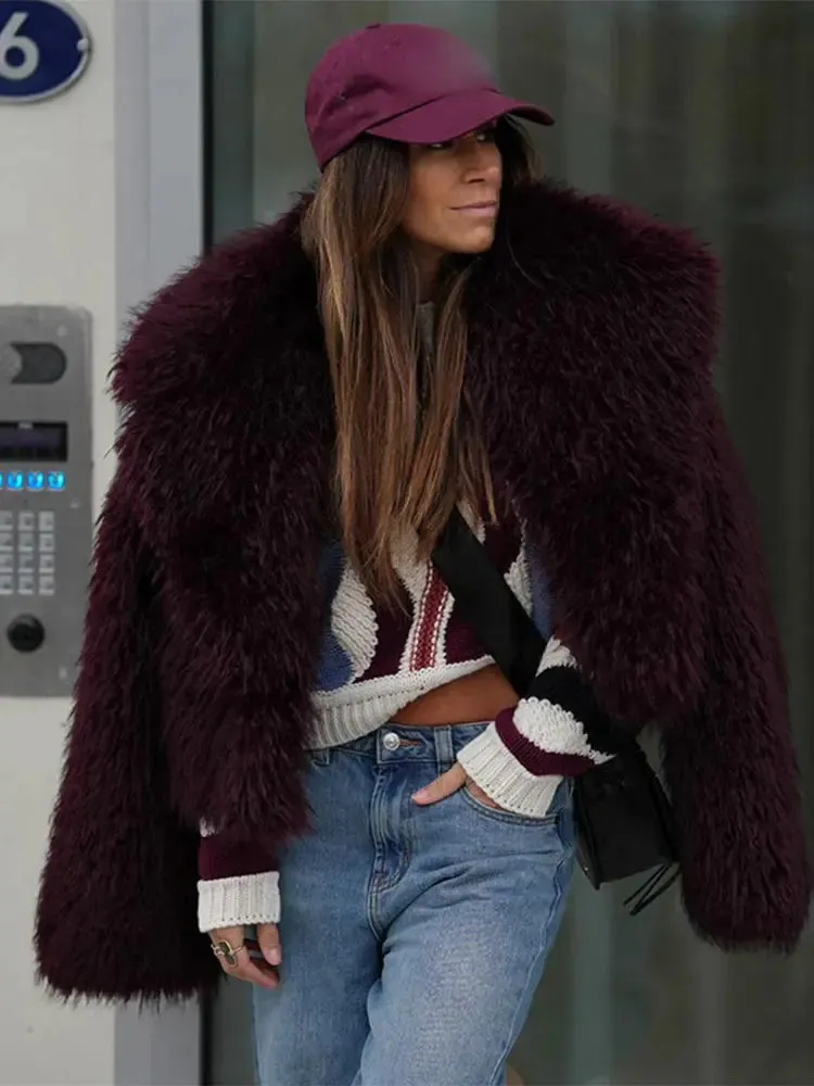 Wine red classy Faux Fur Jacket Coat