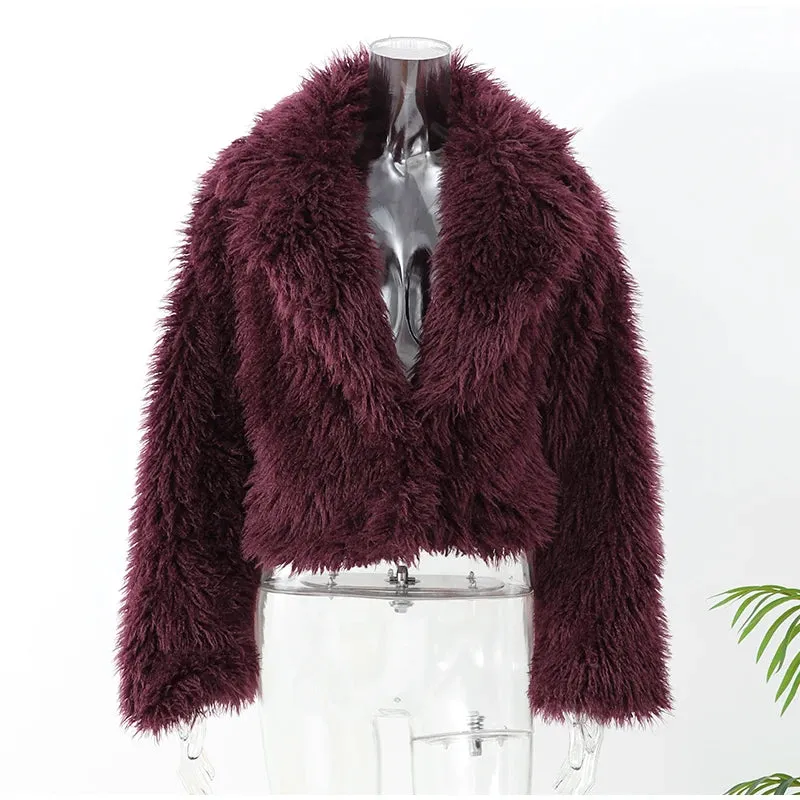 Wine red classy Faux Fur Jacket Coat