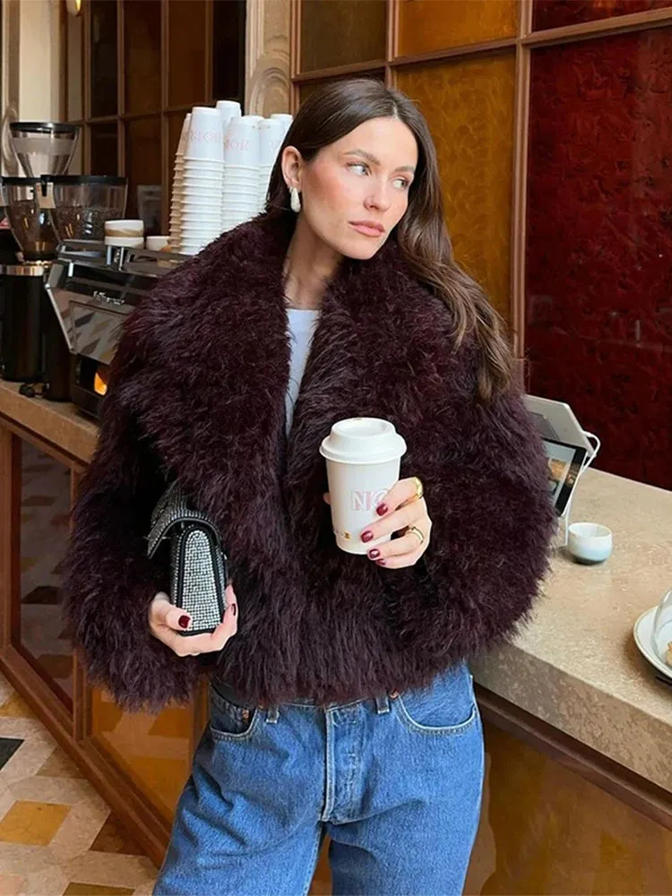 Wine red classy Faux Fur Jacket Coat