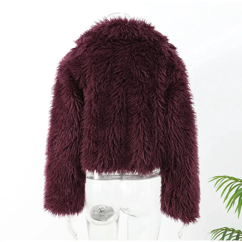 Wine red classy Faux Fur Jacket Coat