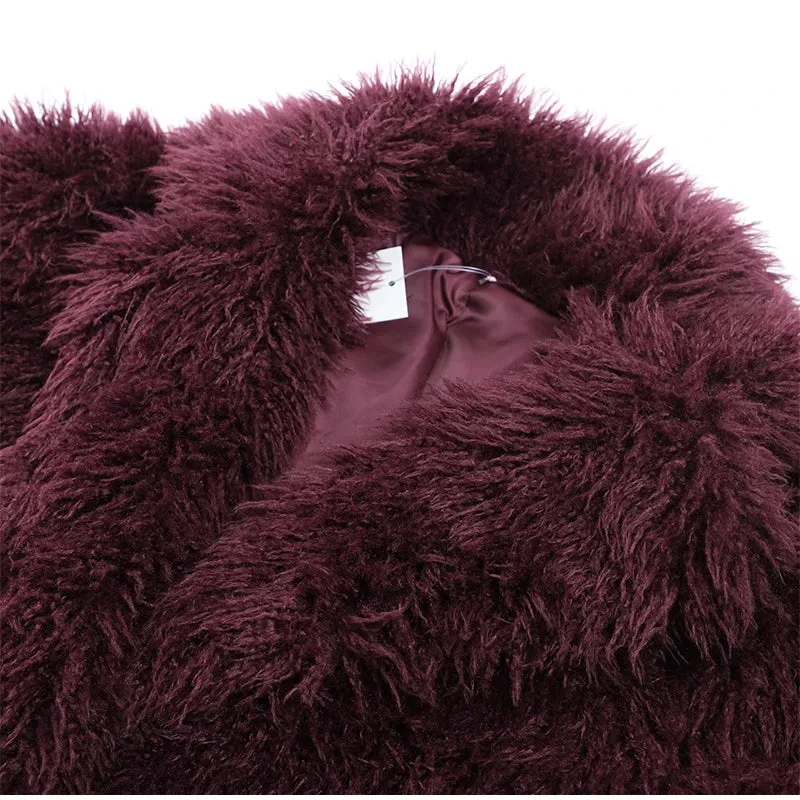 Wine red classy Faux Fur Jacket Coat