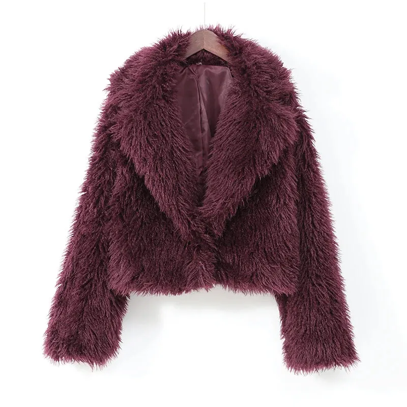 Wine red classy Faux Fur Jacket Coat