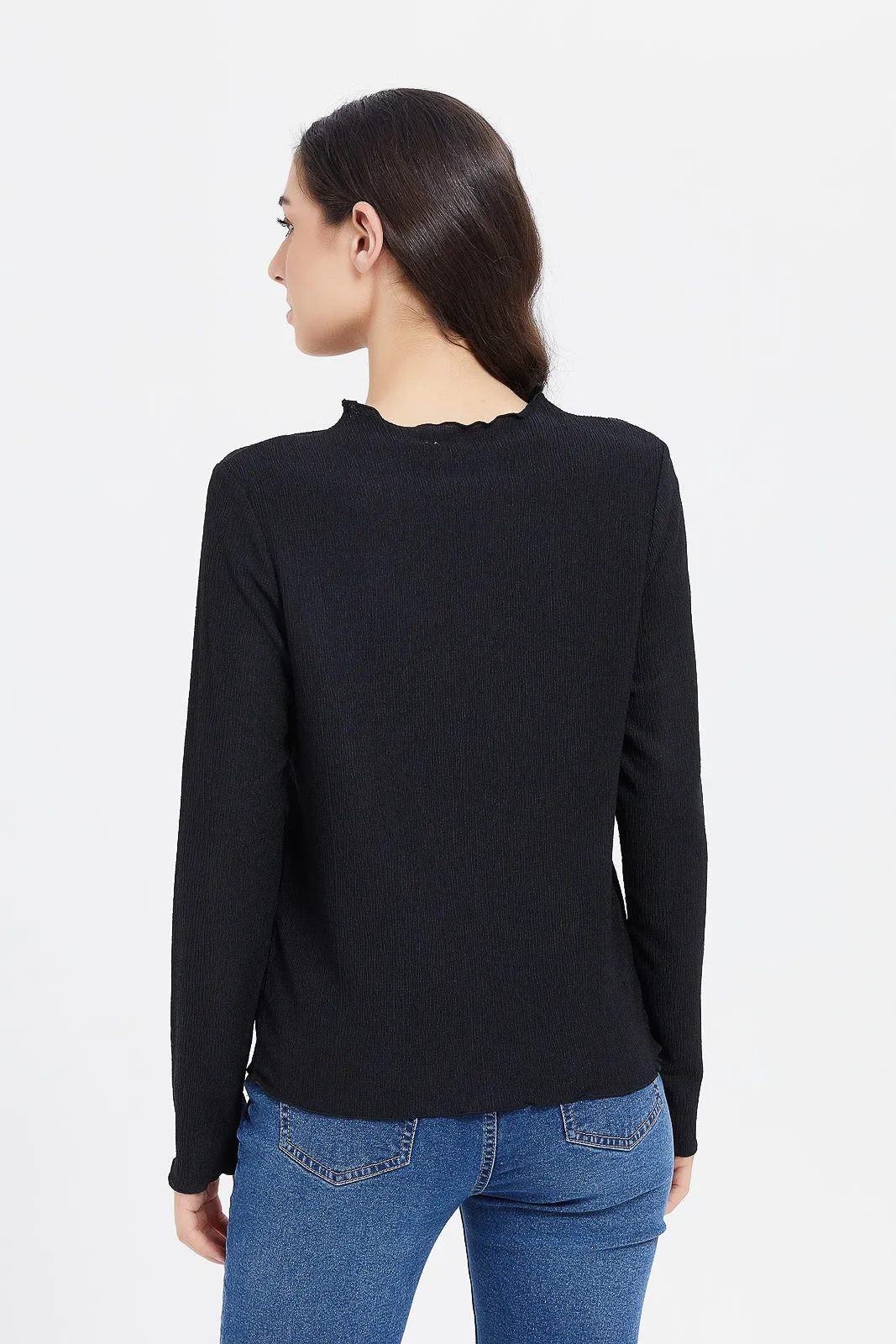 Women Black Long Sleeved Top