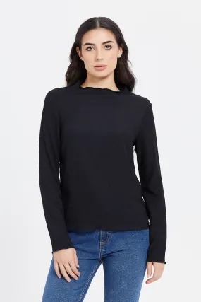 Women Black Long Sleeved Top