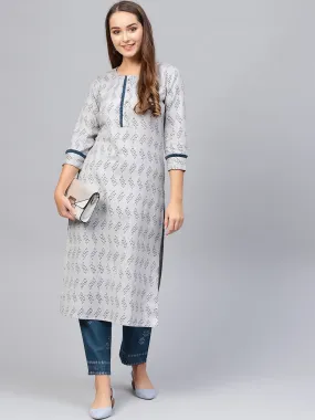 Women Grey & Navy Printed Kurta Set