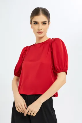 Women Red Back-Tie Blouse