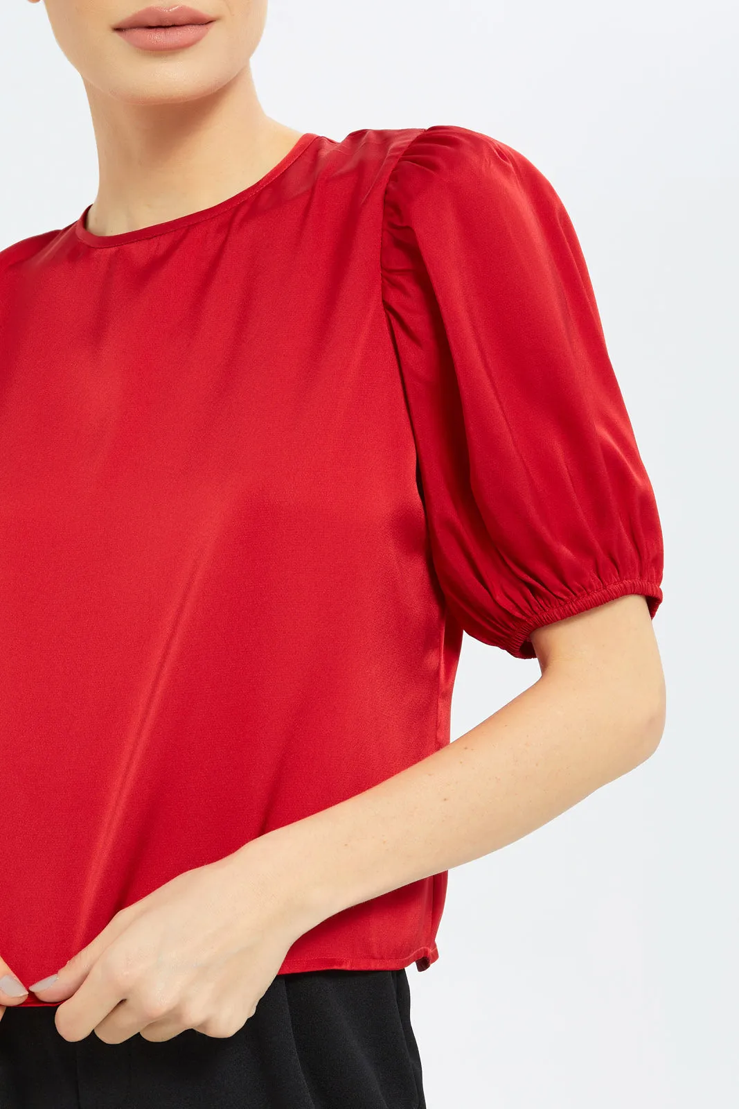 Women Red Back-Tie Blouse