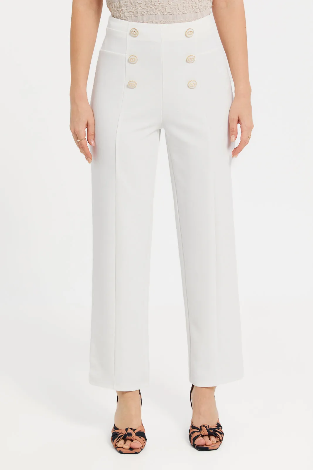 Women White Embellished Trousers