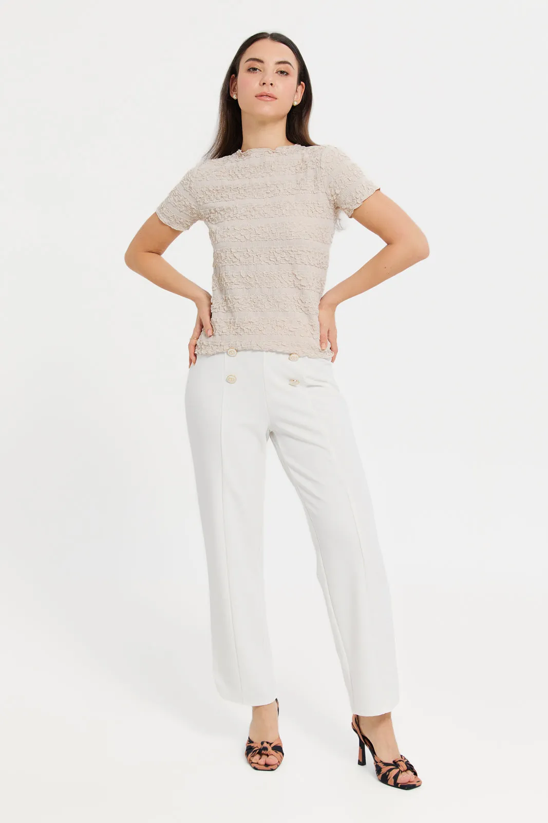 Women White Embellished Trousers