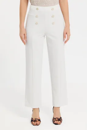 Women White Embellished Trousers