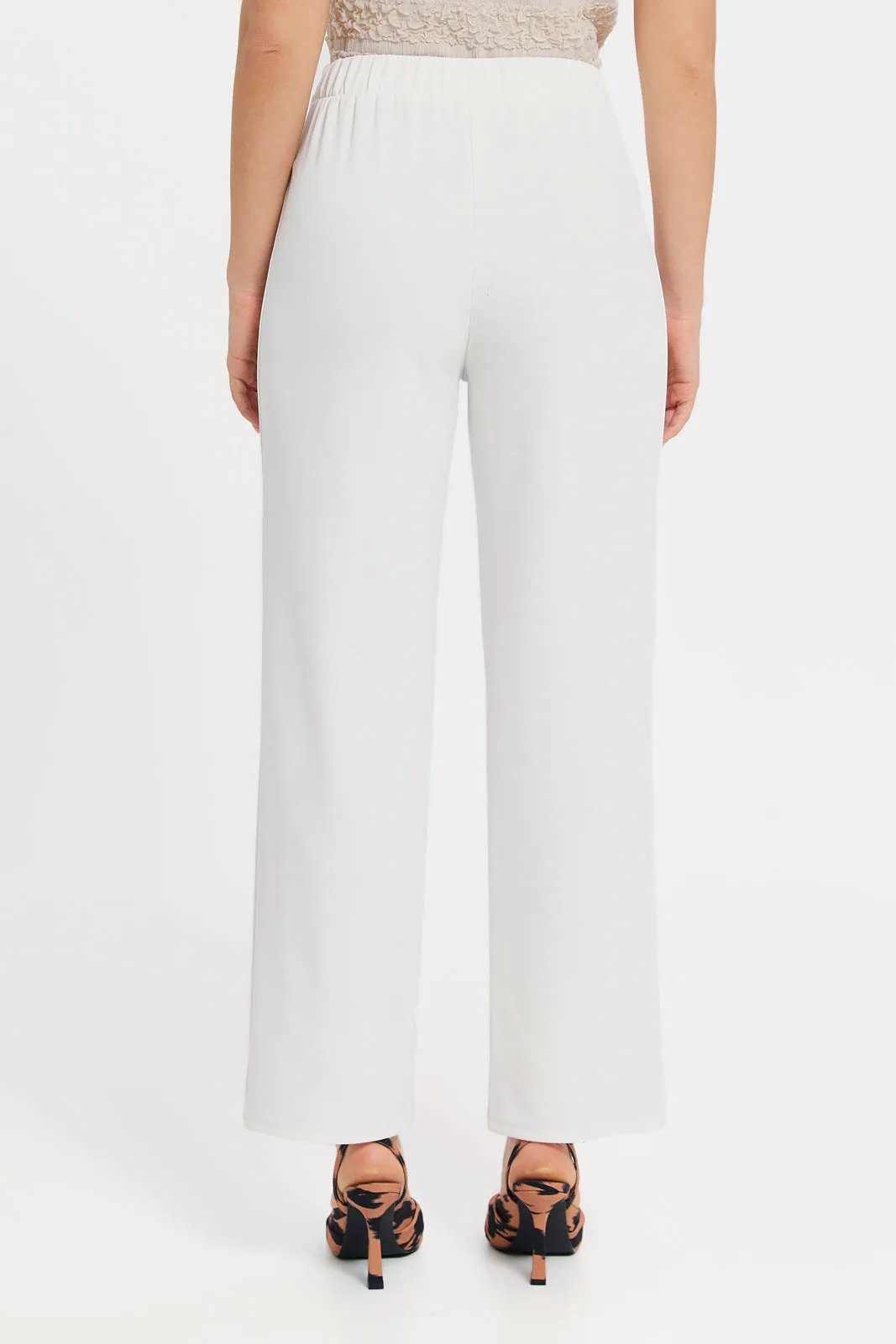 Women White Embellished Trousers