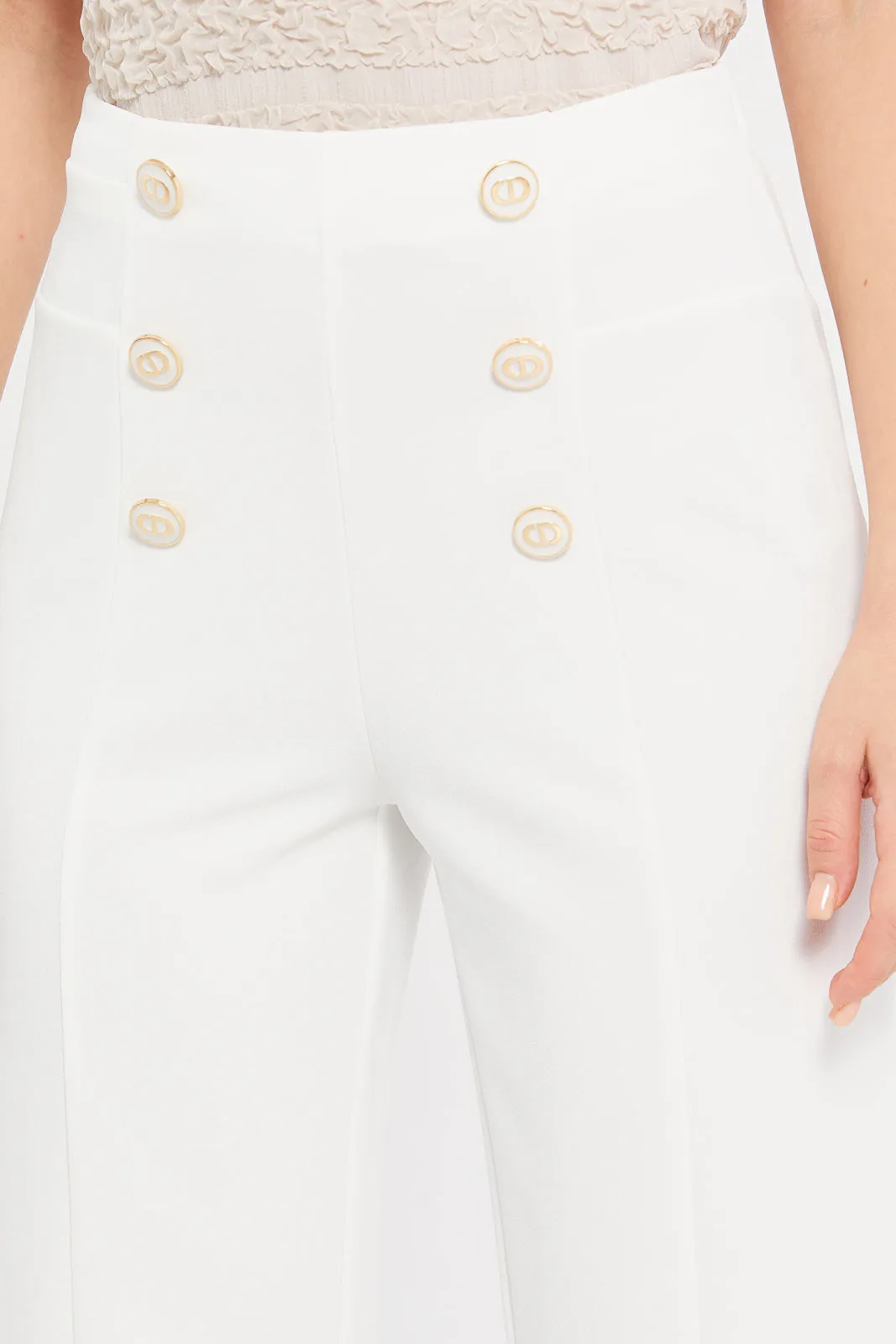 Women White Embellished Trousers