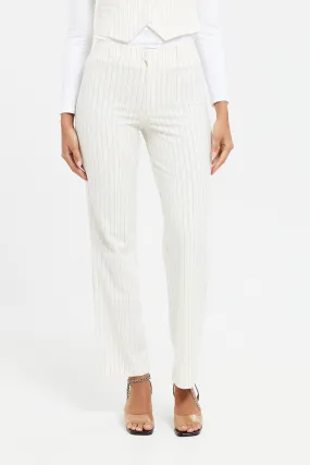 Women White Striped Wide Leg Trousers