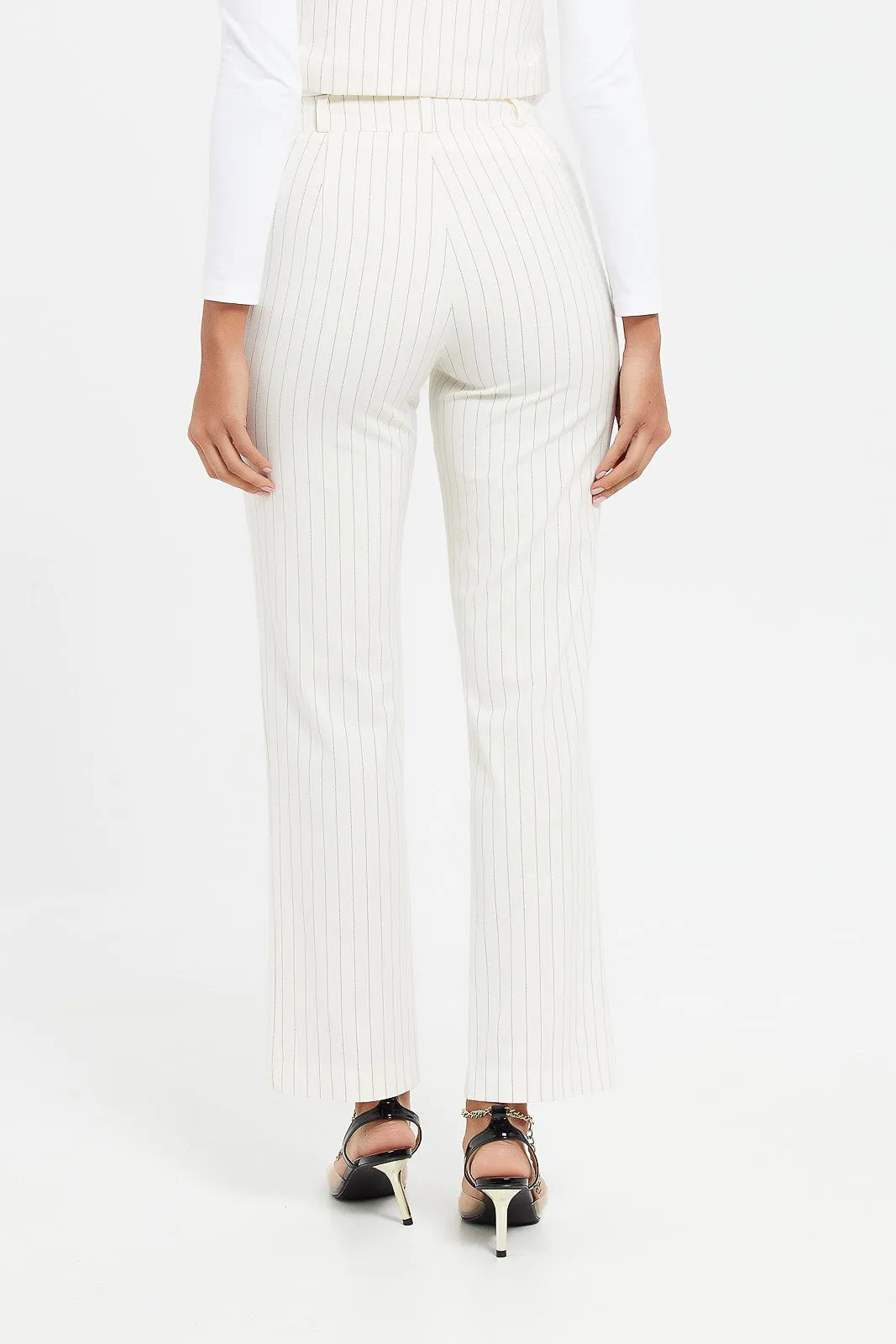 Women White Striped Wide Leg Trousers