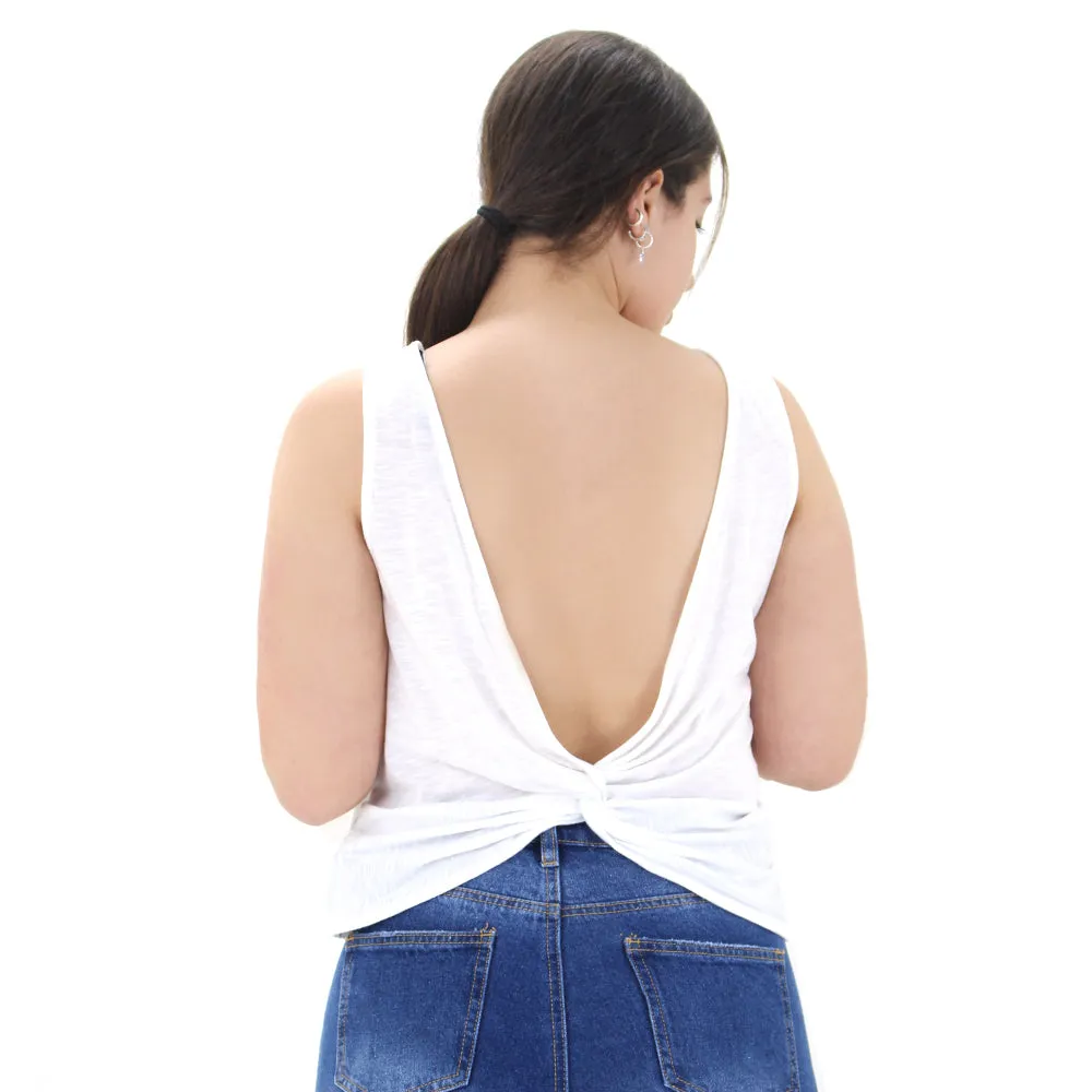 Women's Plain Open Back Top,White