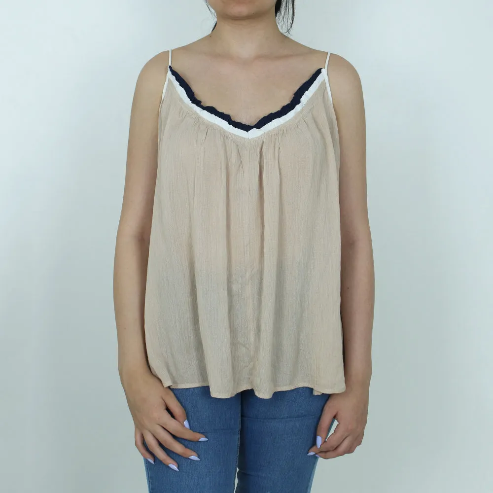 Women's tassel tie Closure-Back Top,Beige