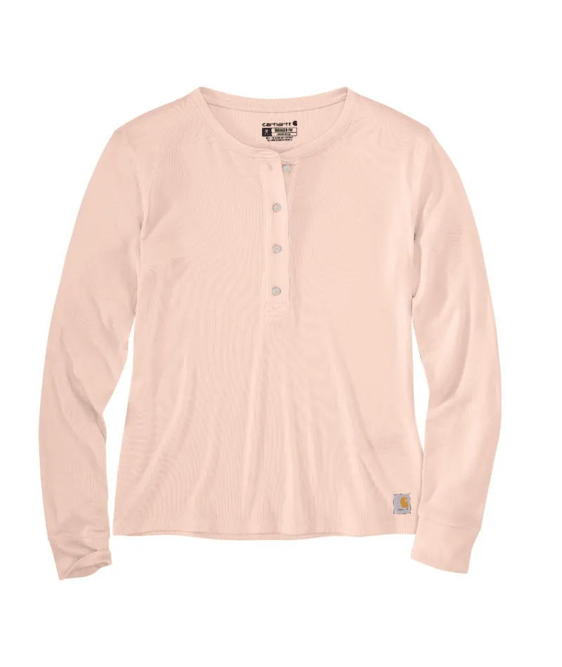 Women's TENCEL Fiber Series Relaxed Fit Long-Sleeve Ribbed Henley Shirt - Georgia Peach