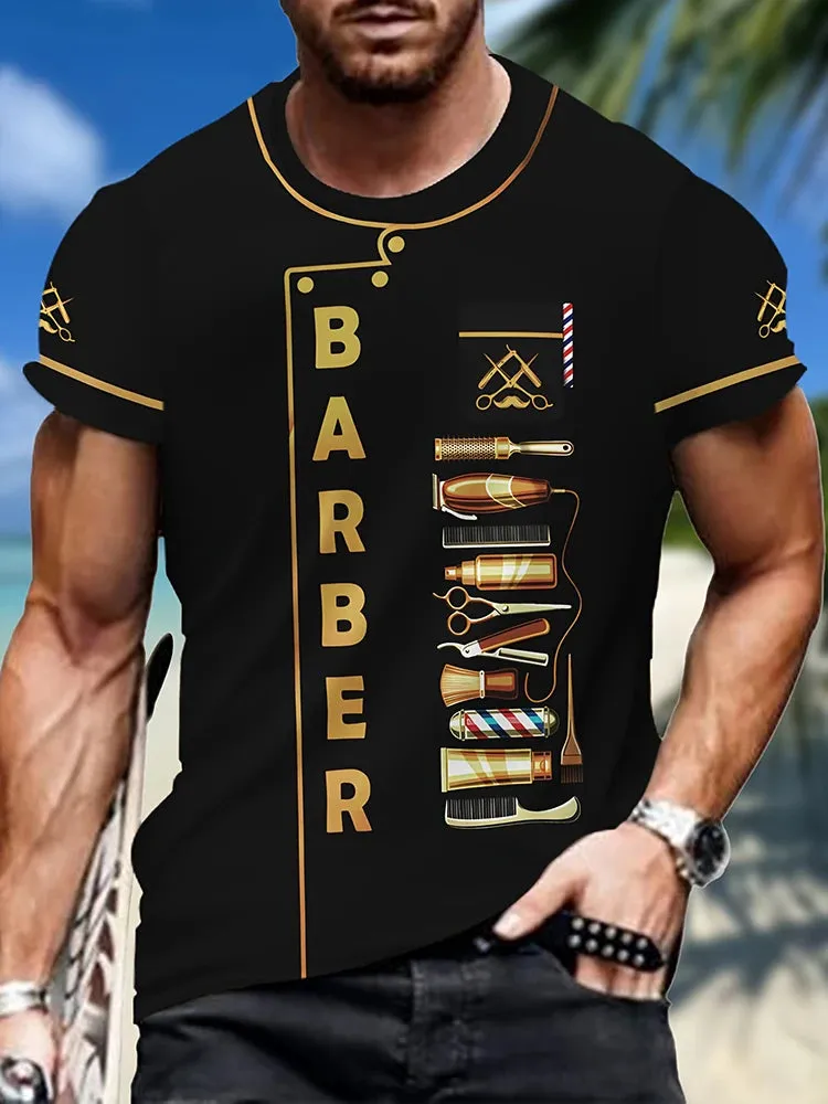 Xl -3xl BARBER Printed Men's Crew Neck T-shirt.