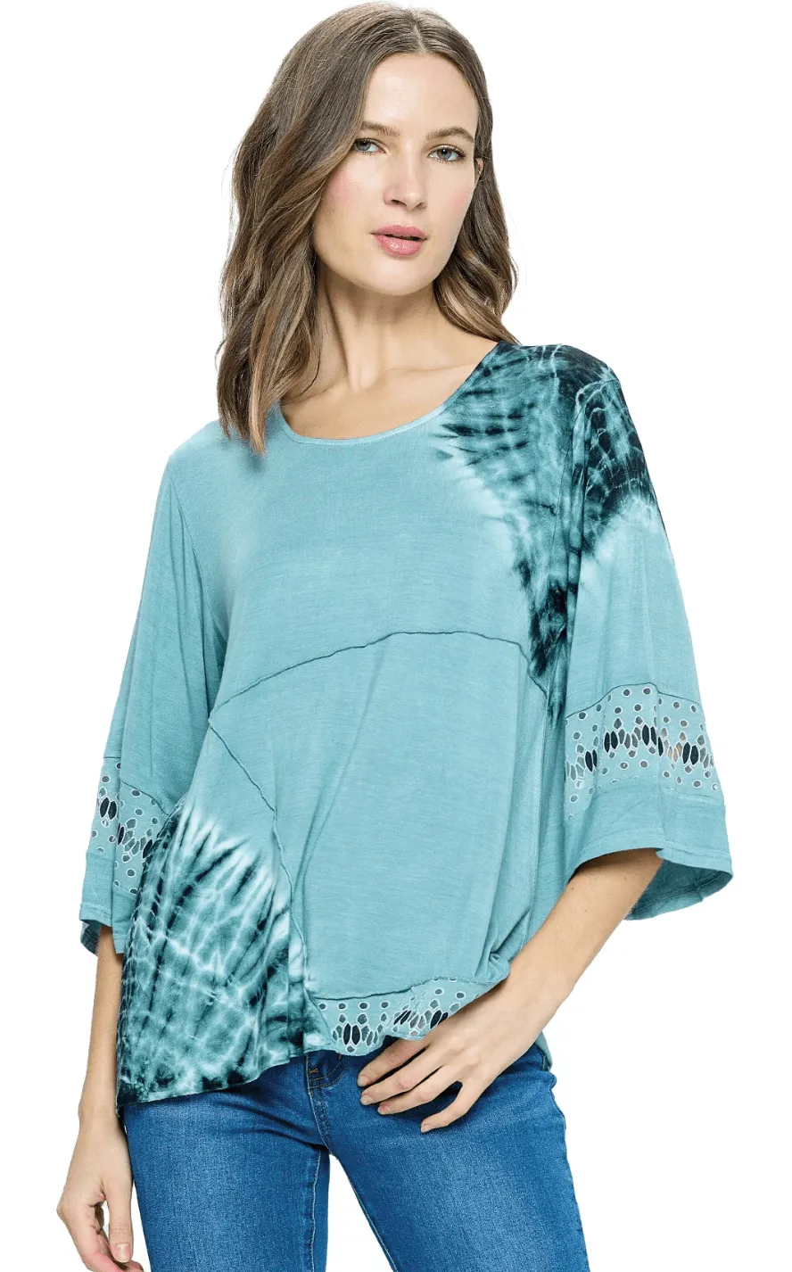 Yak Yeti Top Tie Dye Lace Detail 23154-GRY