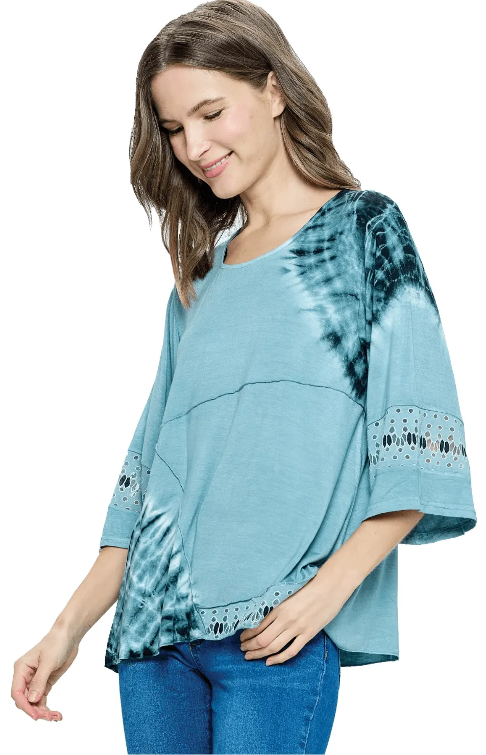 Yak Yeti Top Tie Dye Lace Detail 23154-GRY