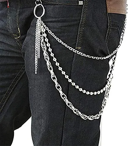 Yellow Chimes Jeans Chain for Men Stainless Steel Silver Multi-layer Jeans Chain for Men and Boys